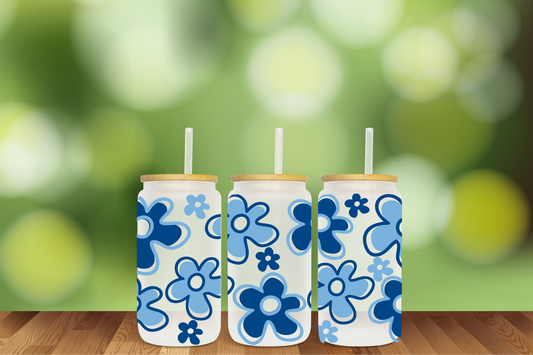 Groovy Daisies in 5 color Combos 16 oz Glass Can - DIGITAL DOWNLOAD