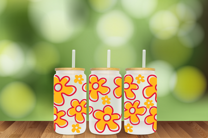 Groovy Daisies in 5 color Combos 16 oz Glass Can - DIGITAL DOWNLOAD
