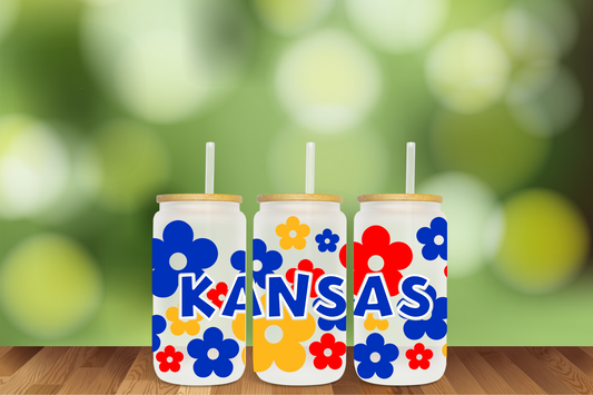Kansas Retro Daisies 16 oz Glass Can - DIGITAL DOWNLOAD