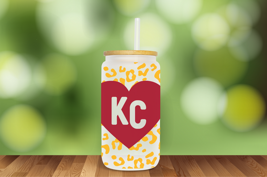 Kansas City KC Football Leopard 2 Designs 16 oz Glass Can - DIGITAL DOWNLOAD