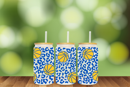 Kansas Basketball with Leopard 16 oz Glass Can - DIGITAL DOWNLOAD