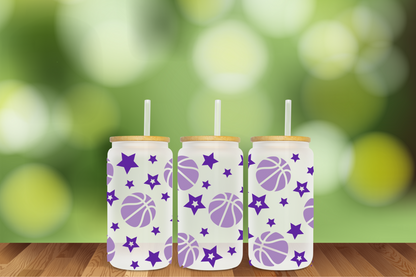 Wildcats Basketball with Stars 2 Designs 16 oz Glass Can - DIGITAL DOWNLOAD