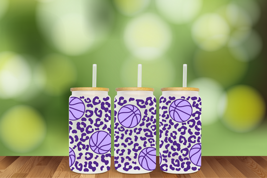 Wildcats Leopard Basketball and Soccer 2 Designs 16 oz Glass Can - DIGITAL DOWNLOAD