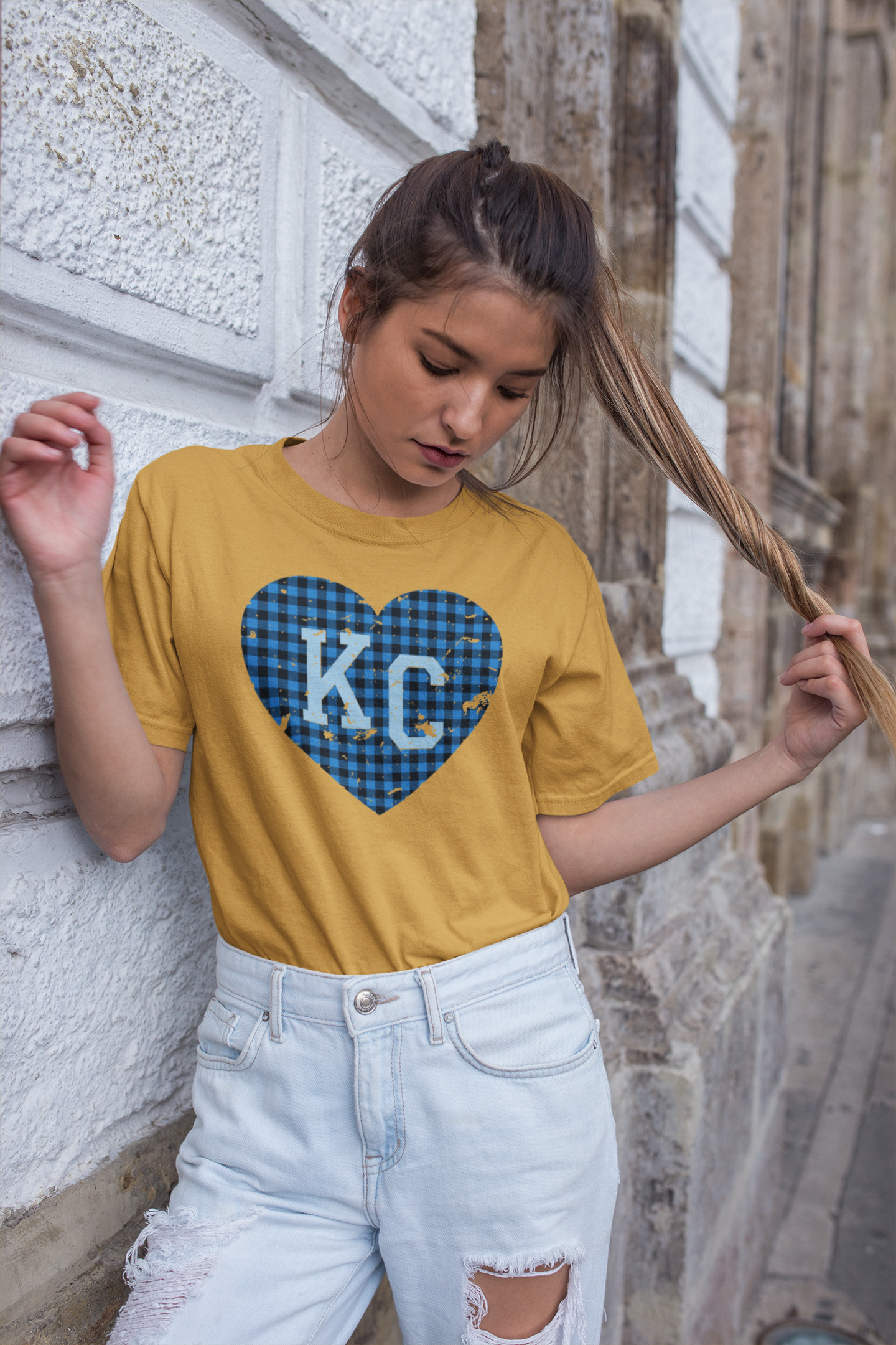 DTF - KC BLUE BUFFALO PLAID HEART