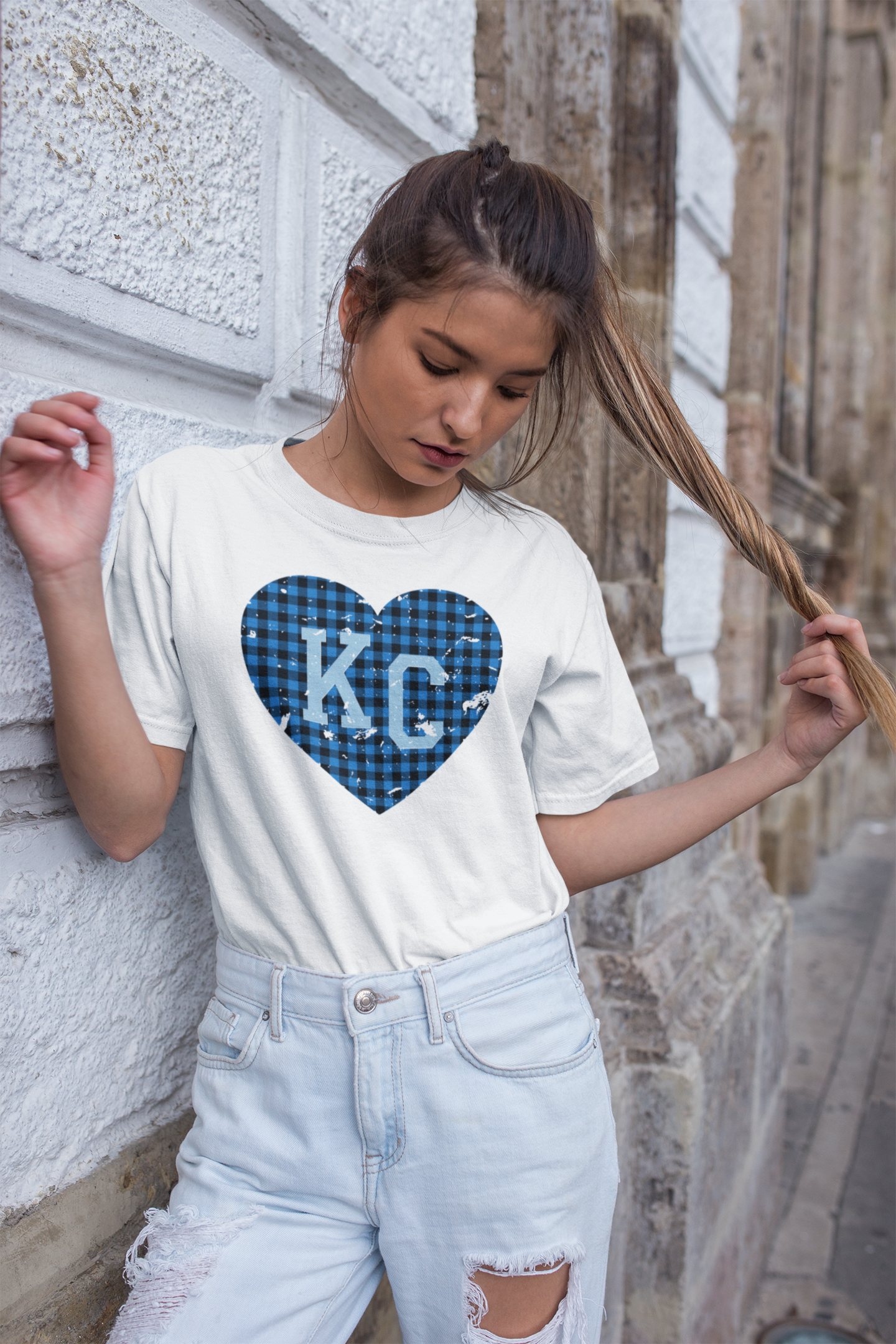 DTF - KC BLUE BUFFALO PLAID HEART