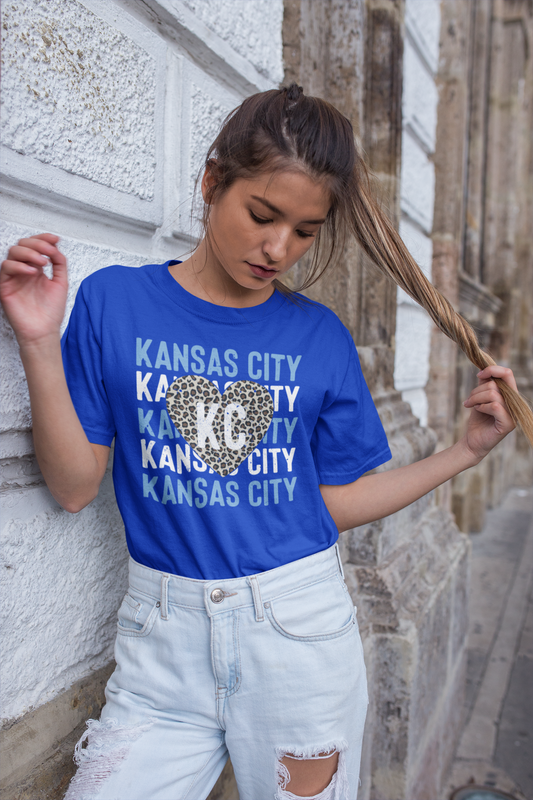 DTF - KANSAS CITY REPEAT with LEOPARD KC HEART - BLUE