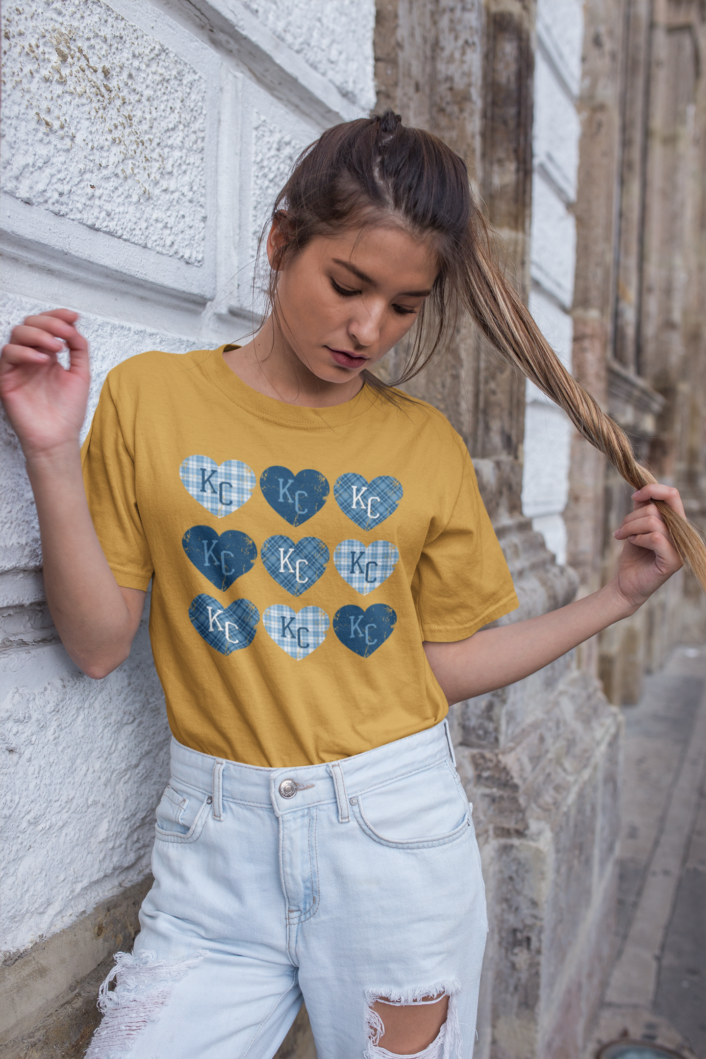 DTF - KC BLUE PLAID HEARTS