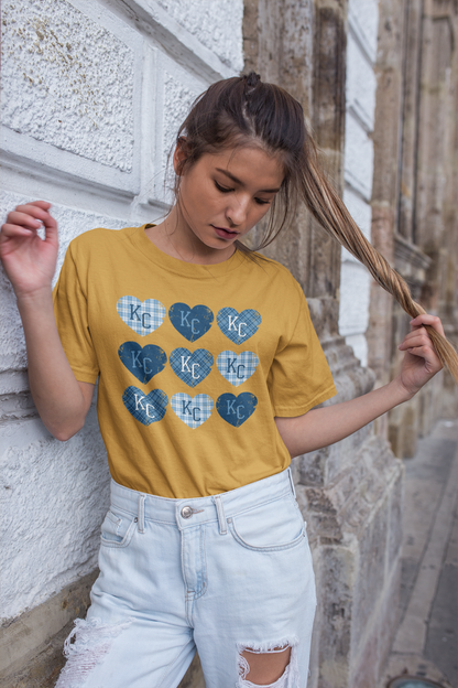 DTF - KC BLUE PLAID HEARTS