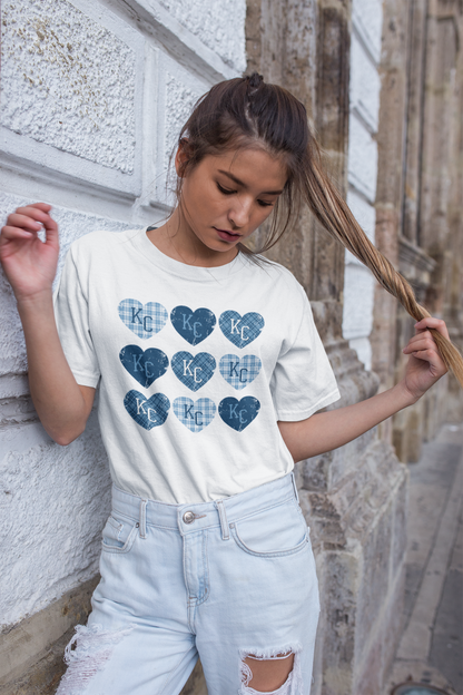 DTF - KC BLUE PLAID HEARTS