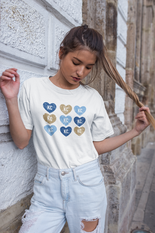 DTF - KC GRUNGE HEARTS in BLUES + GOLD