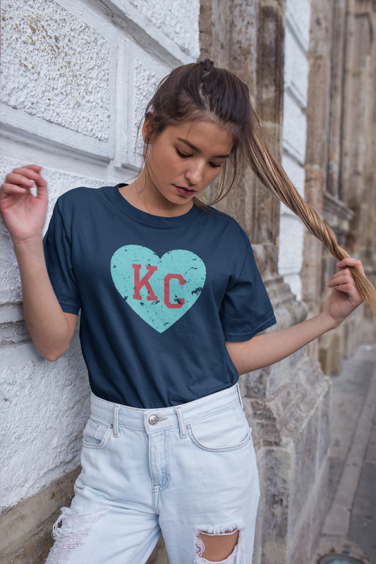 DTF - KC GRUNGE TEAL HEART with RED KC