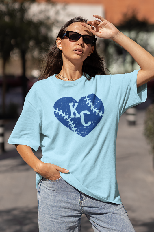 DTF - KC HEART BASEBALL GRUNGE - BLUE