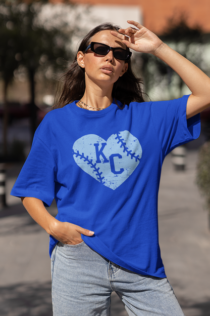 DTF - KC HEART BASEBALL GRUNGE - LIGHT BLUE