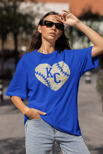 DTF - KC HEART BASEBALL GRUNGE - FAUX GOLD GLITTER