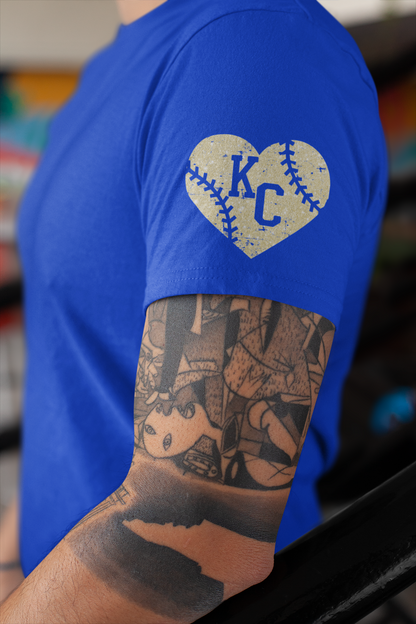 DTF - KC HEART BASEBALL GRUNGE - FAUX GOLD GLITTER