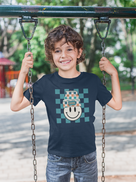 DTF - DUDE RETRO CHECKERBOARD TEAL & ORANGE - YOUTH SIZE